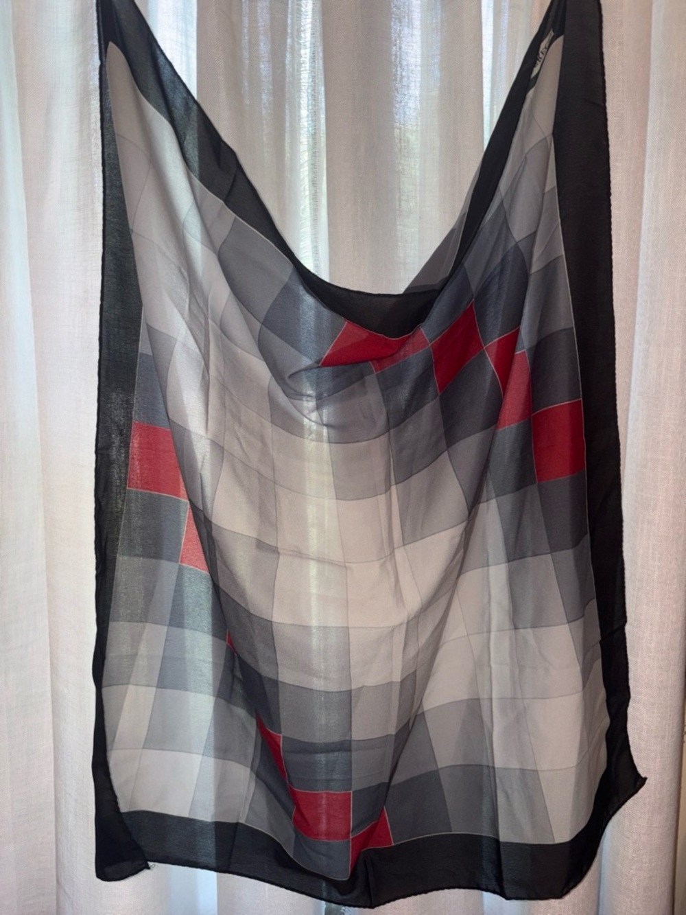 Olga Greco Vintage Geometric Square Silk Scarf Black Gray Red Art Deco Chic
